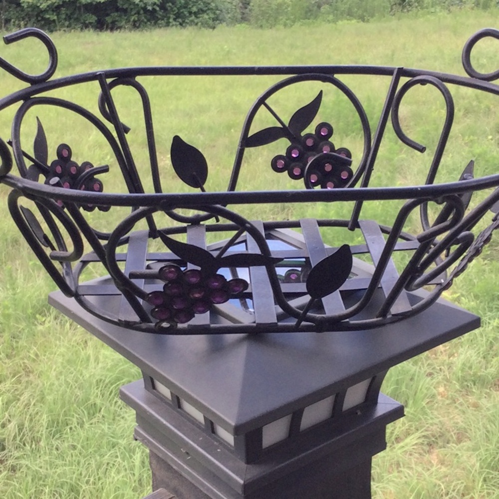 Decorative Black Metal Berry Basket  with Purple-grape Accents